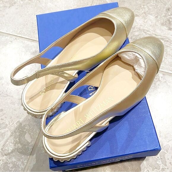 Stuart Weitzman Pearl Embellished Slingback Flats, New, Size EU 38 US 7.5